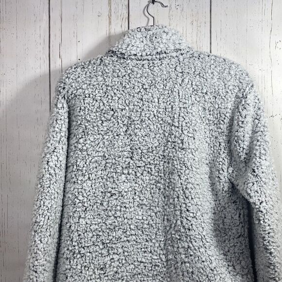 Victorias Secret PINK Sherpa Quarter-Zip Pullover Light Gray Fleece Sweatshirt - Picture 15 of 16